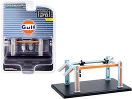Adjustable Four-Post Lift "Gulf Oil" "Four-Post Lifts" Series 1 1/64 Diecast Model by Greenlight - Light Blue and Orange