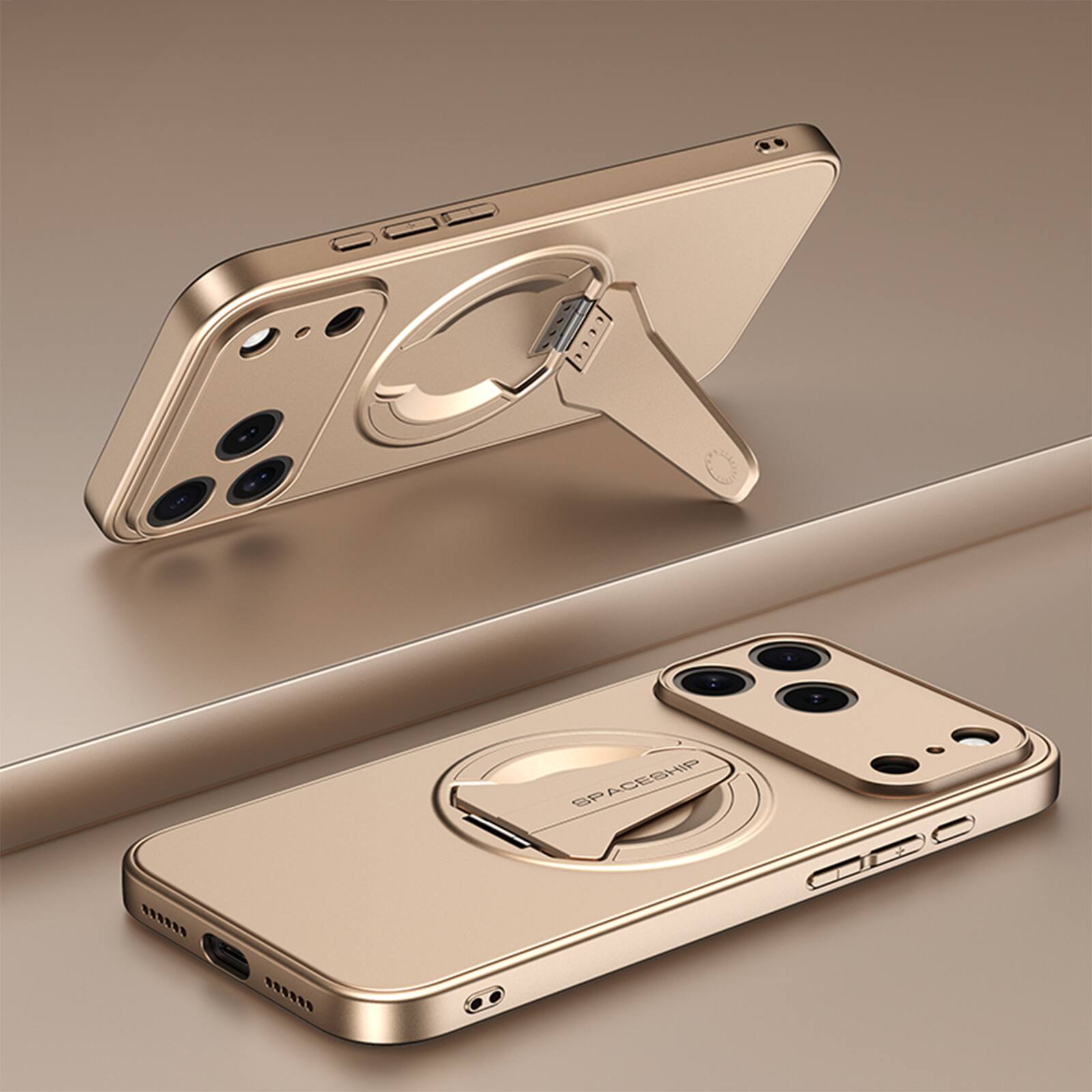 Dteck - Magnetic Case for Apple iPhone 17 Pro Max Built-in Invisible Stand, Shockproof Phone Cover with Precision Camera Cutouts - Desertgold