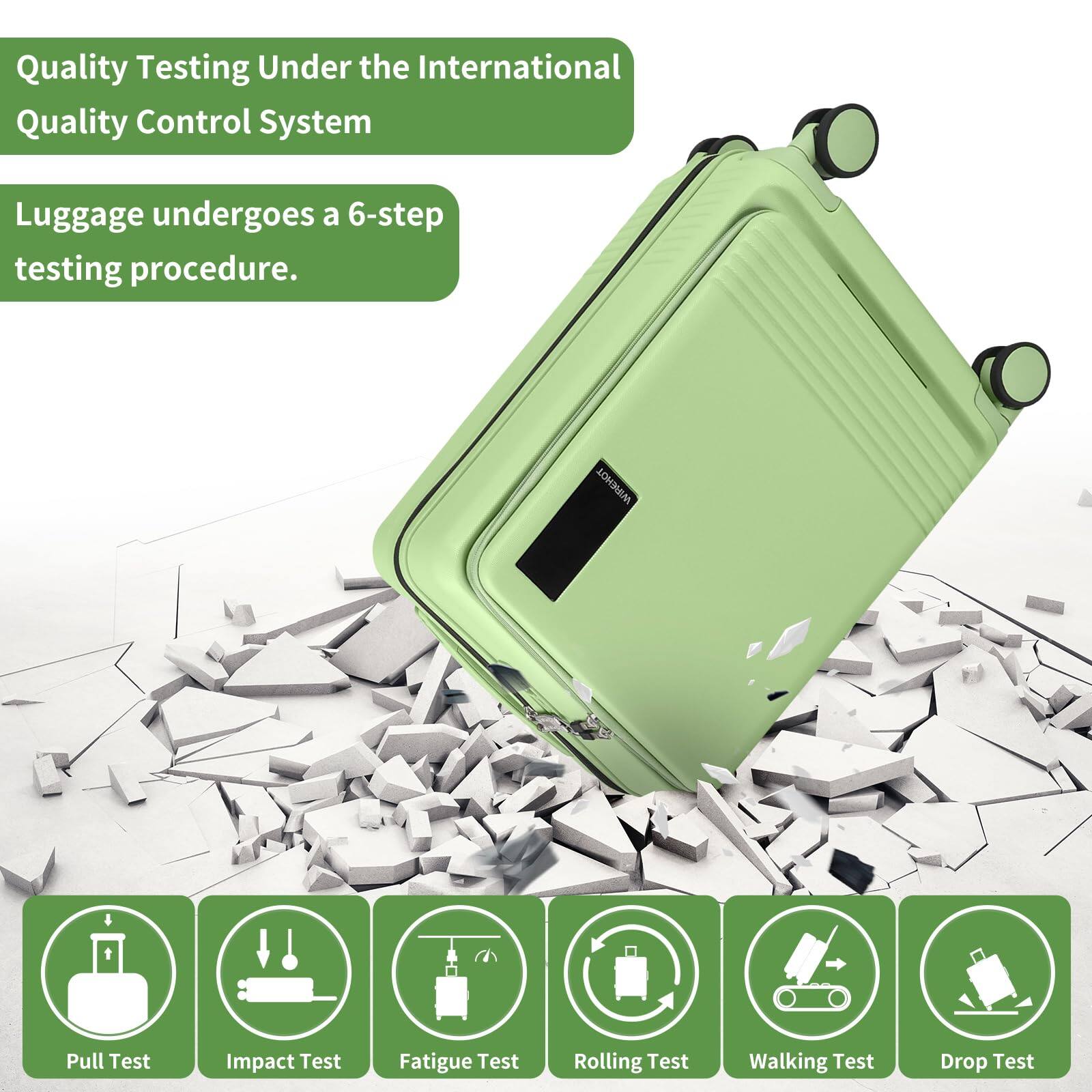 Quality Testing Under the International Quality Control System

Luggage undergoes a 6-step testing procedure.

- Pull Test
- Impact Test
- Fatigue Test
- Rolling Test
- Walking Test
- Drop Test