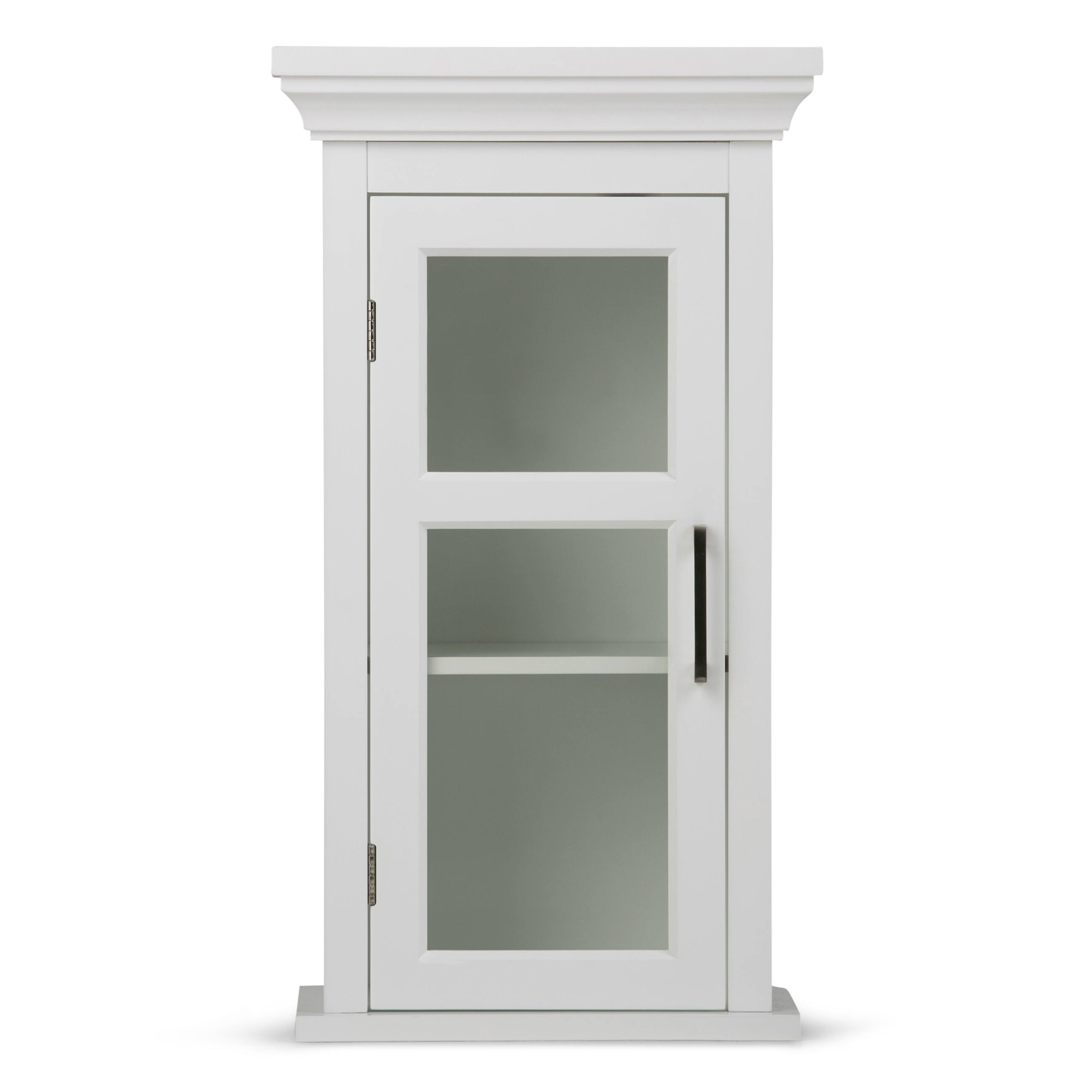 Left. Simpli Home - Avington 26.9 inch H x 15 inch W Single Door Wall Cabinet in Pure White - Pure White.