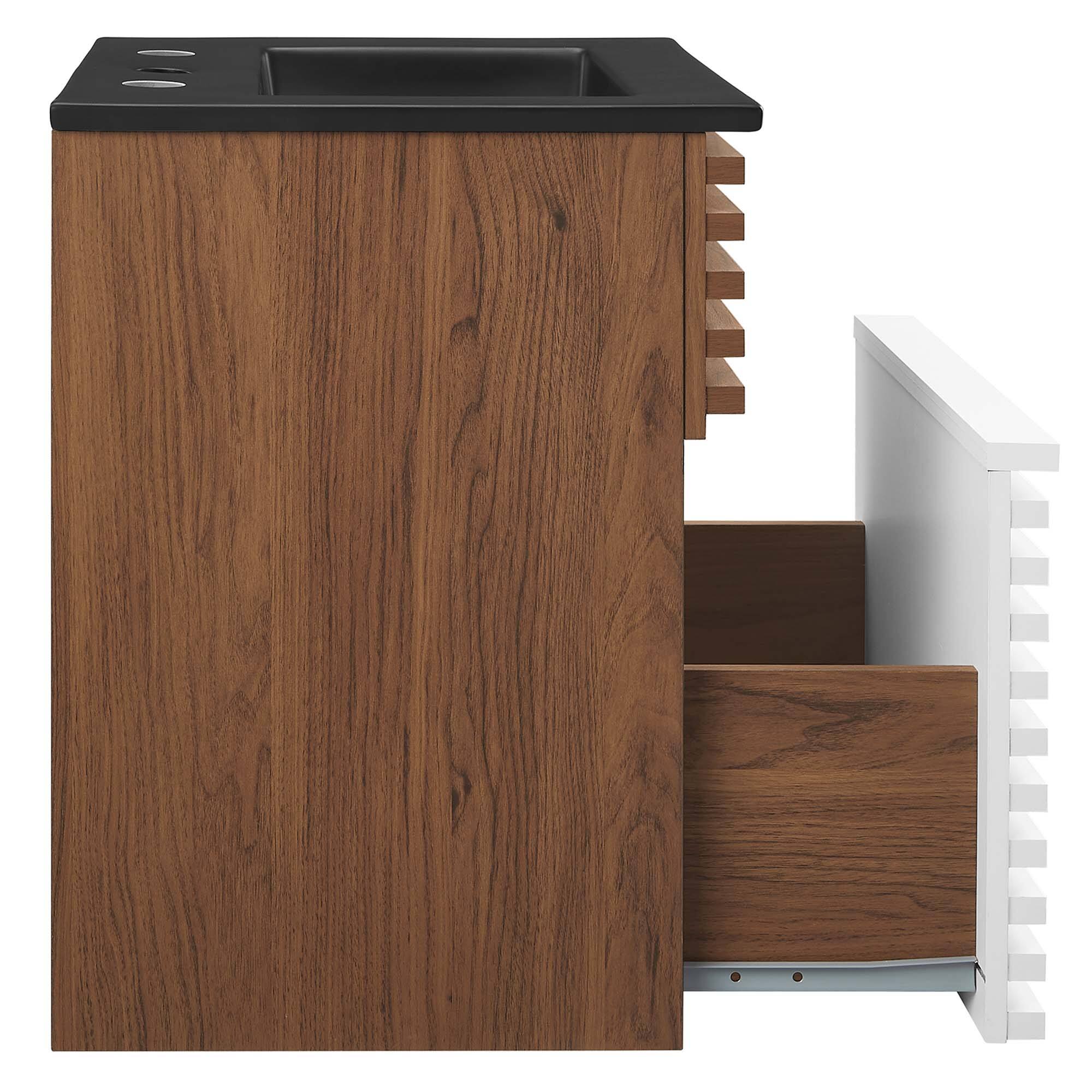 Alt View 4. Modway - Render Wall-Mount Bathroom Vanity with Black Basin Included - White Walnut Black.