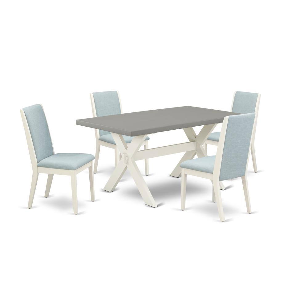 Left. East West Furniture - East West Furniture X096LA015-5 5Pc Kitchen Set Contains a Wood Table and 4 Parson Chairs with Baby Blue Color Linen - Multi-Color.