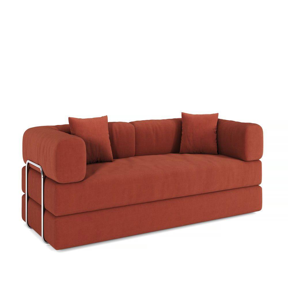 Alt View 1. Kadyn - 78.8" Modular Floor Sofa, Convertible Pudding Block Design with Armrests, Compression Packaging, Orange - Orange.