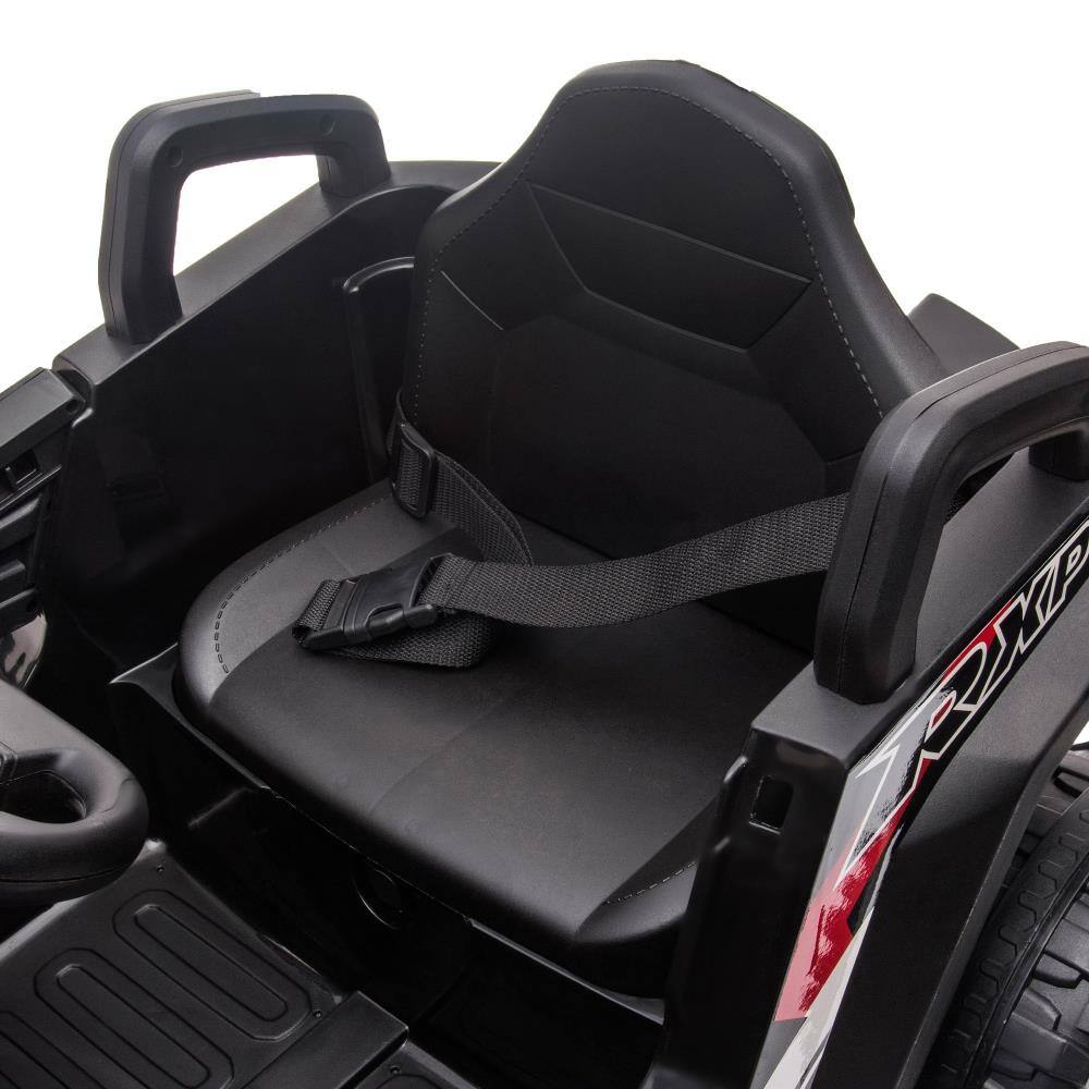 Back. BreeBe - 12V Kids ride on Mini UTV Electric Car with Front LED Lights, Horn, Single Seat, Safety Belt, Forward/Reverse - Black, Red.