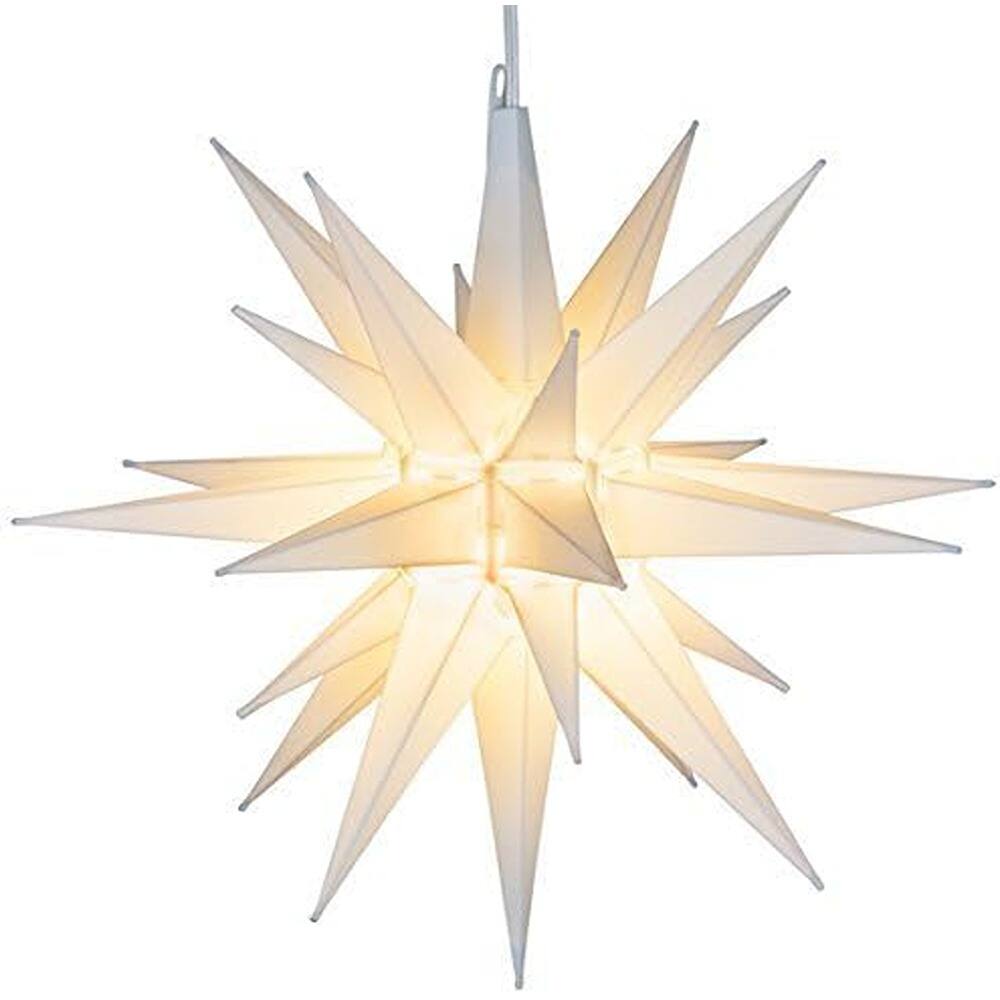 Front. Schertz - "Large Warm White LED Moravian Star, 3D Hanging Christmas Decoration" - White.