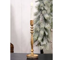 Angle. BreeBe - Distressed Gold Finish Candle Stick - 12"H - White, Gold.