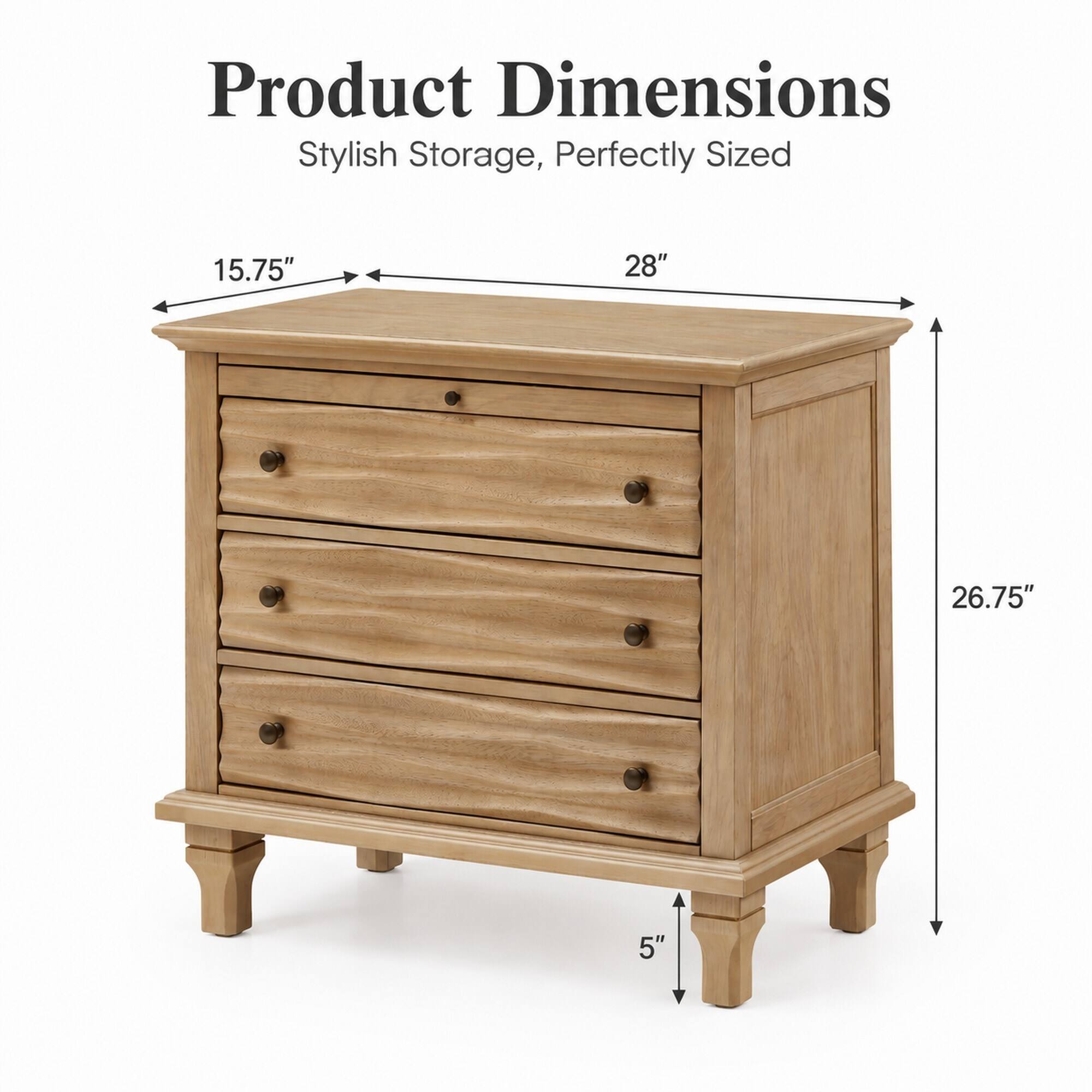 Product Dimensions: Stylish Storage, Perfectly Sized

- Width: 15.75"
- Depth: 28"
- Height: 26.75"
- Leg Height: 5"