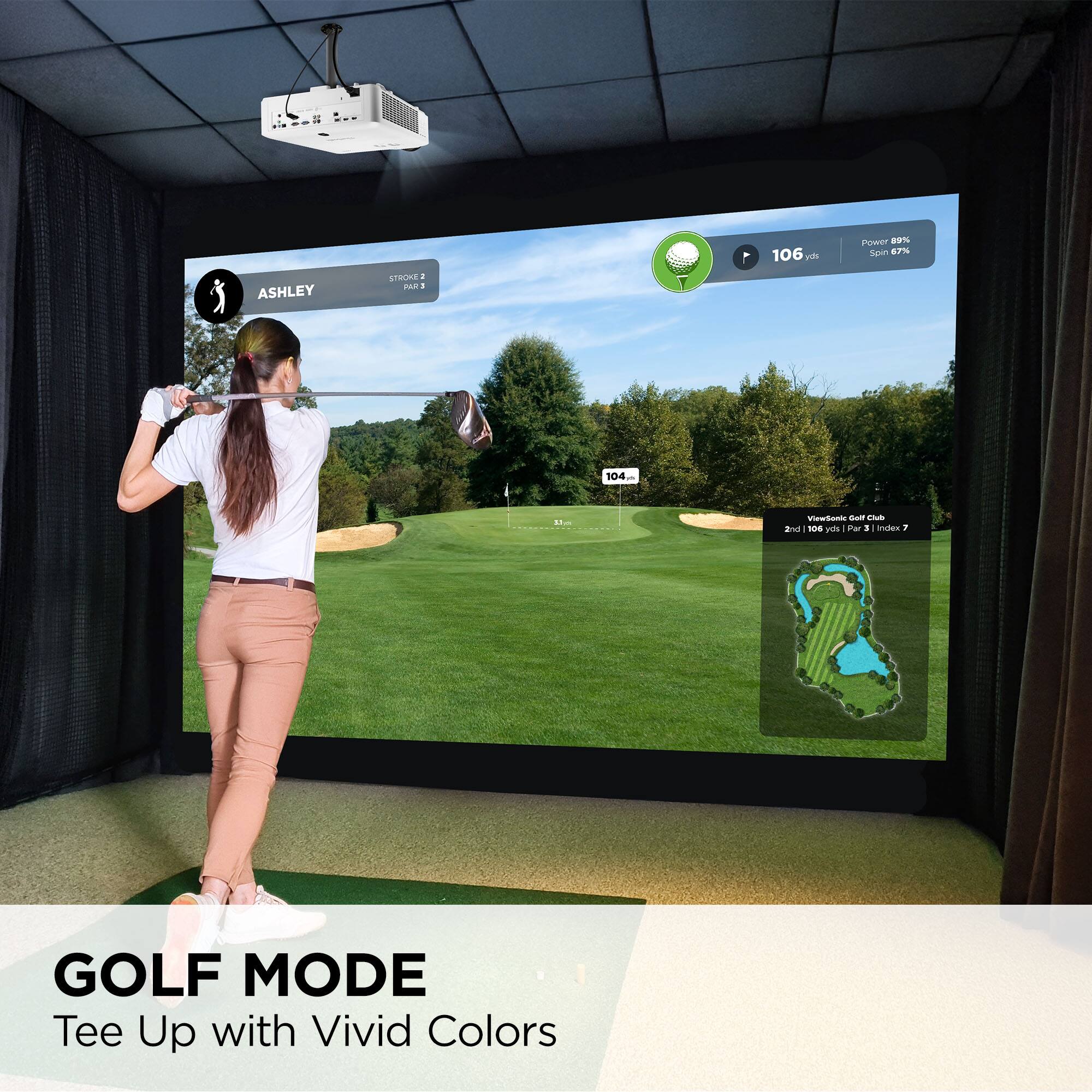 ASHLEY STROKE 2 106 yds Power 69% Spin 67% 104. i ViaSonic Golf Club 2nd 106 yds Par 7 GOLF MODE Tee Up with Vivid Colors