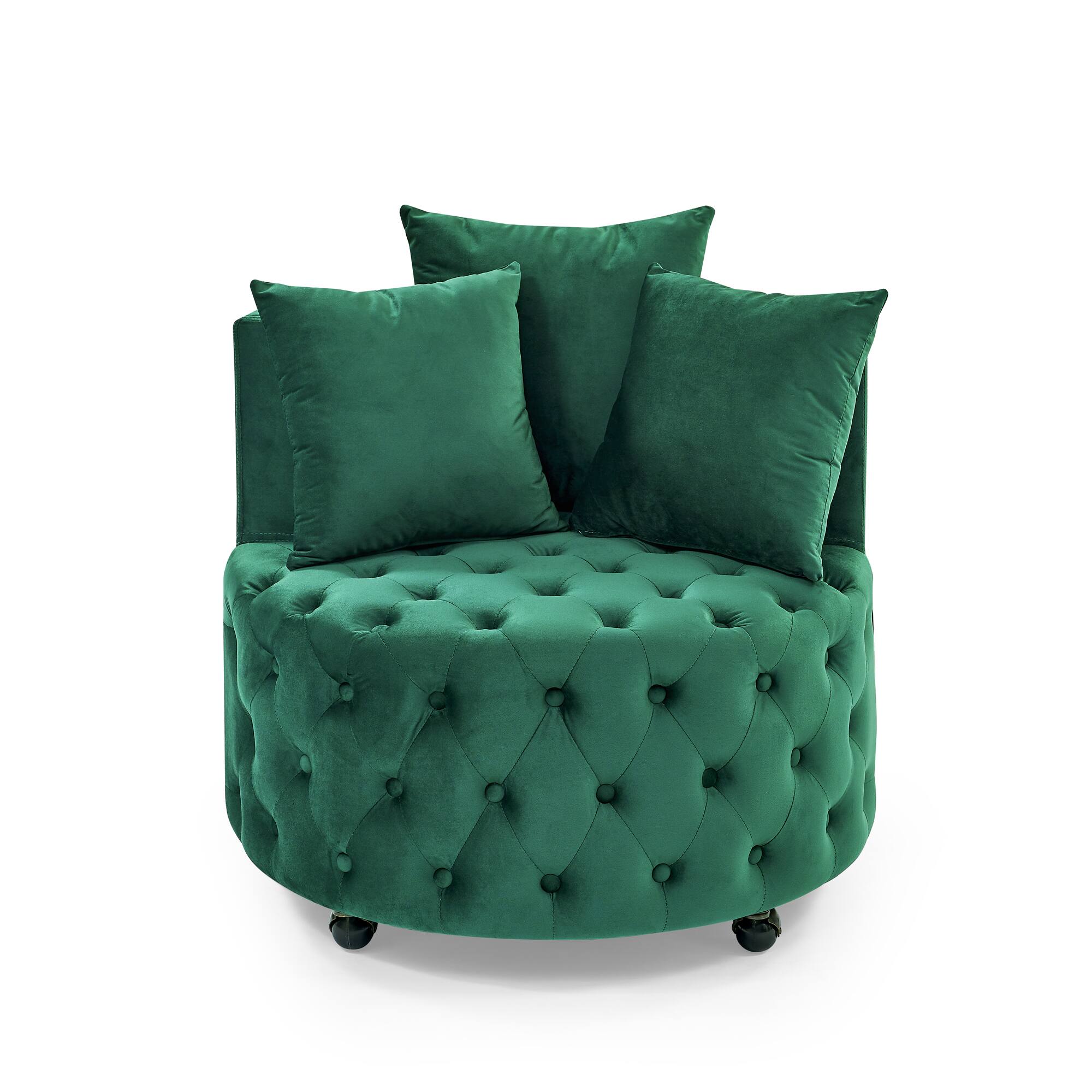 Alt View 1. GOODSILO - Luxury Upholstered Swivel Accent Chair with Tufted Back and Caster Wheels for Elegant Home Seating - Green.