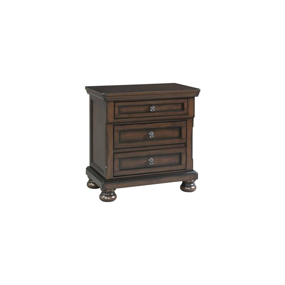 Left. FurniFact - Wooden Nightstand with USB, Cherry Veneer, and Dark Metal Finish Knobs - Cherry Brown.
