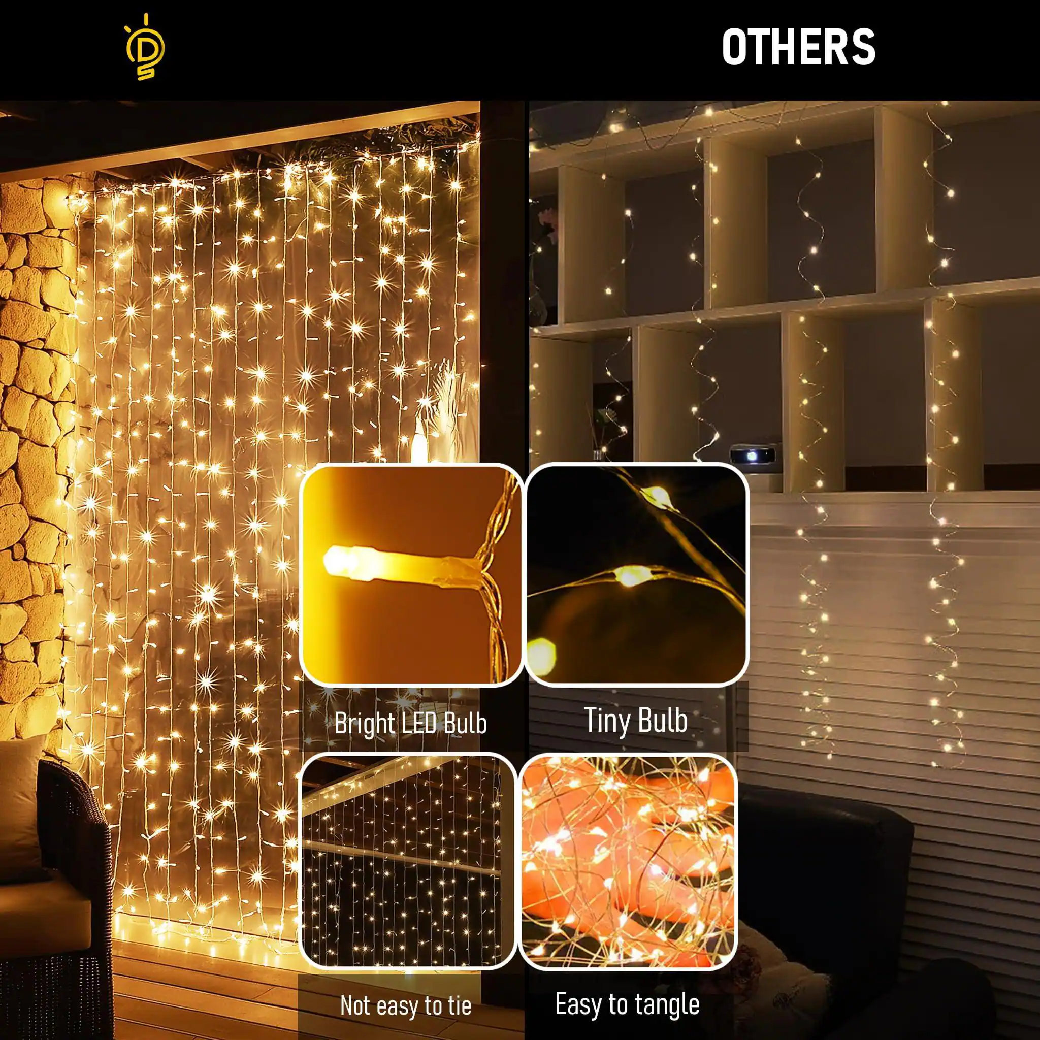 - Bright LED Bulb
- Tiny Bulb
- Not easy to tie
- Easy to tangle