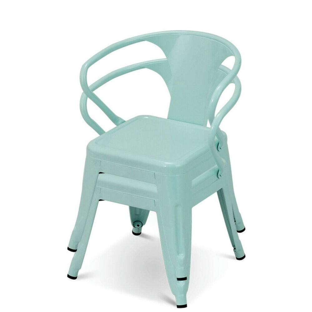 Alt View 1. Pefilos - Set of 2 Steel Armchair Stackable Kids Chairs-Green, Kids Couch for Kids - Green.