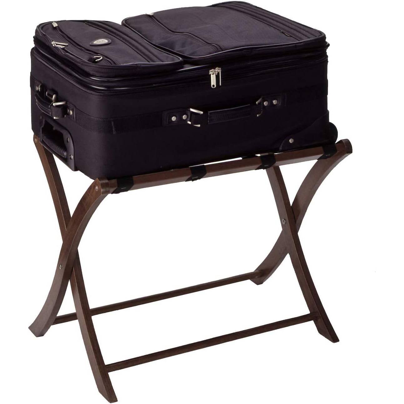 Front. Hivvago - Solid Wood Folding Luggage Rack in Medium Brown Finish with Black Nylon Straps - Brown.