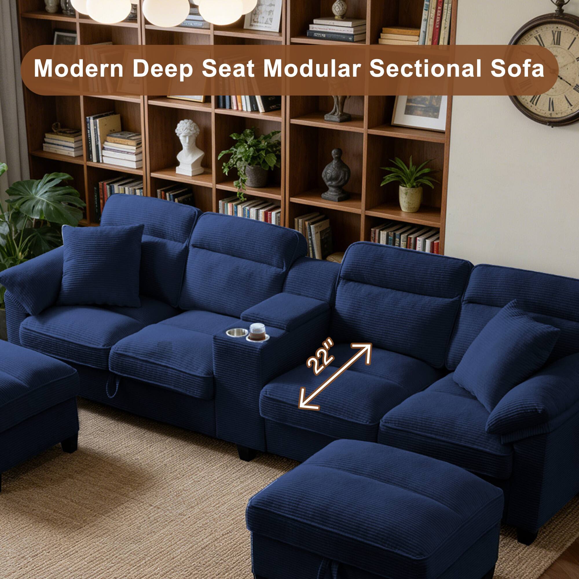 Modern Deep Seat Modular Sectional Sofa 4 I I I 22"