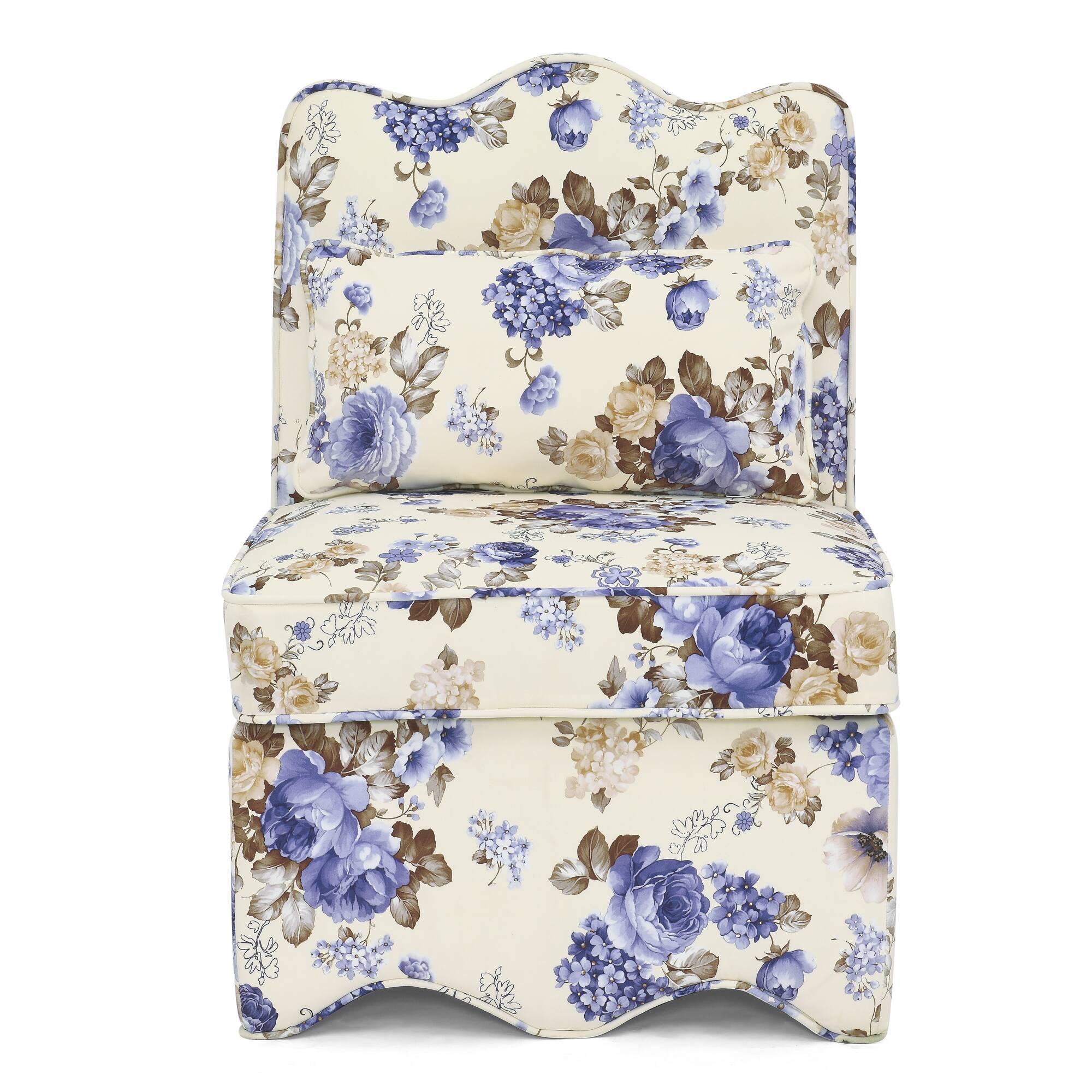 Alt View 2. Trinkets Crazed - Flannel Upholstered Accent Chair-Retro Single Sofa Chair with Floral Pattern, Armless Lounge Chair with Pillow - Blue.