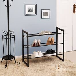 Songmics Home - Shoe Rack, 3-Tier Shoe Organizer, Metal Shoe Storage for Garage, Stackable Shoe Shelf - Ink Black