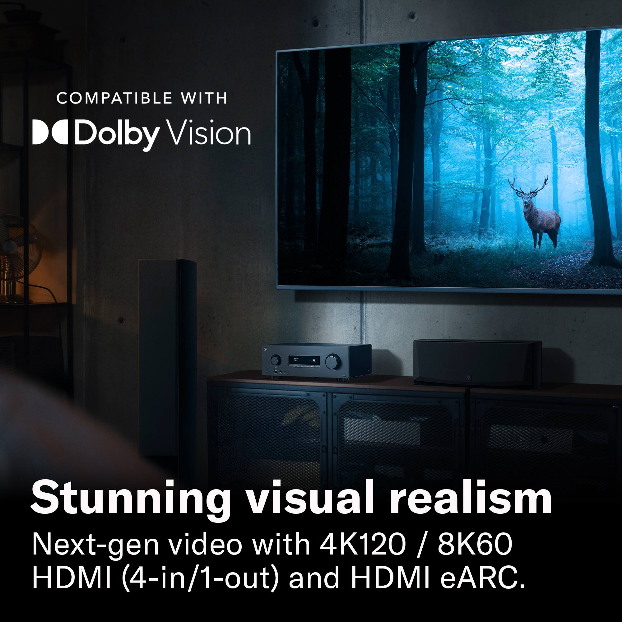 COMPATIBLE WITH Dolby Vision

Stunning visual realism

Next-gen video with 4K120 / 8K60 HDMI (4-in/1-out) and HDMI eARC.