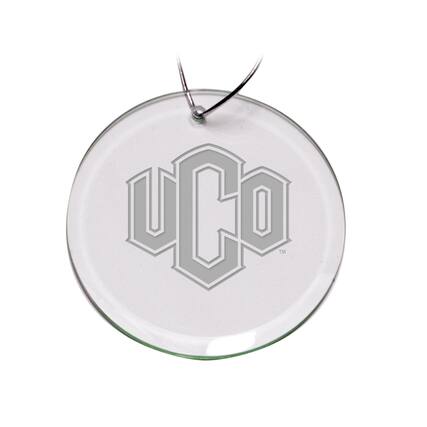 Front. Jardine - Central Oklahoma Bronchos Team Logo 3'' Round Glass Ornament - Multicolor.