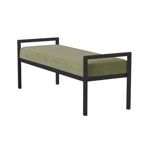 Front. SlickBlue - Modern Industrial Bed Bench with Metal Frame and Velvet Cushion - Green.