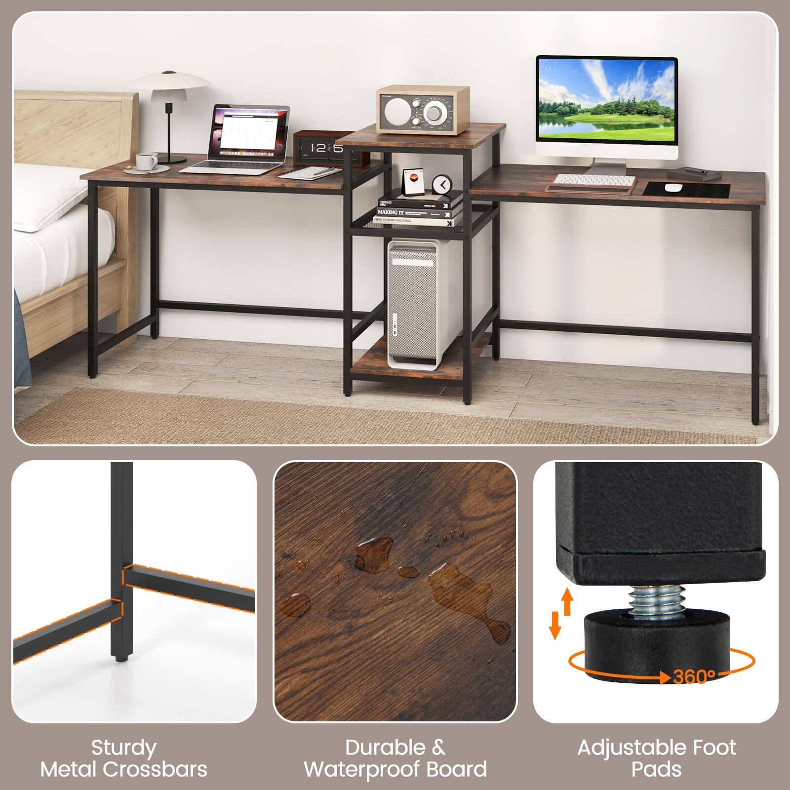 12 5 < 1 NA a 2 360 Sturdy Metal Crossbars Durable & Waterproof Board Adjustable Foot Pads