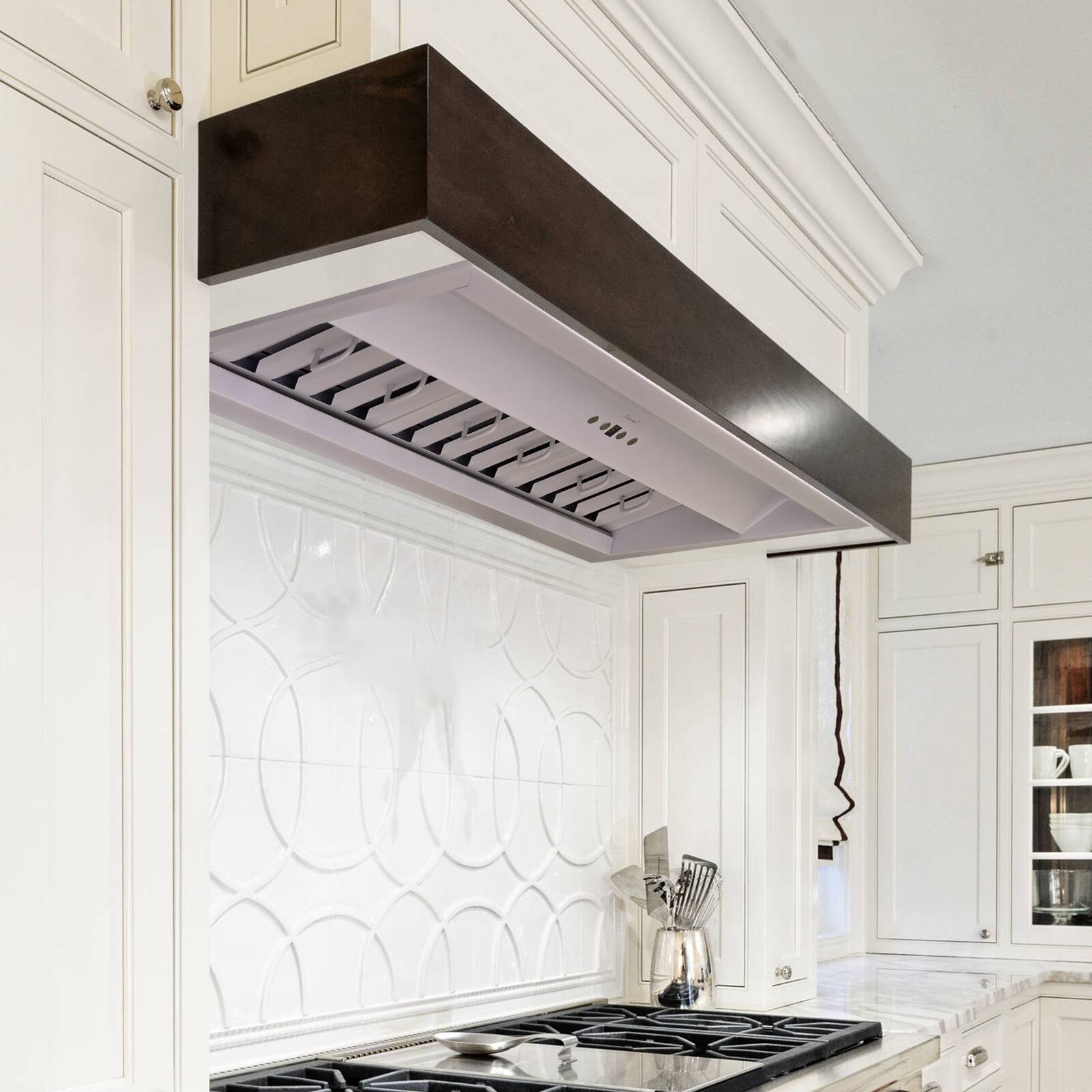 Alt View 7. Akicon - Akicon 36 inch Ducted 600-CFM Satin White Range Hood Insert - White.