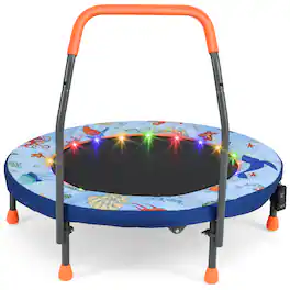Gymax - 36'' Foldable Kid Trampoline w/ 20 LED Lights Foam Handlebar Padded Safety Cover - Blue