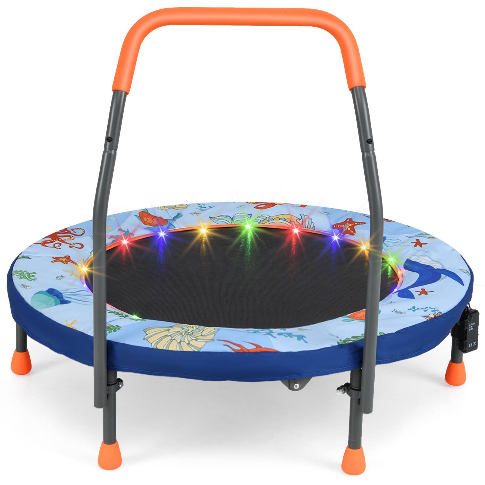 Gymax - 36'' Foldable Kid Trampoline w/ 20 LED Lights Foam Handlebar Padded Safety Cover - Blue