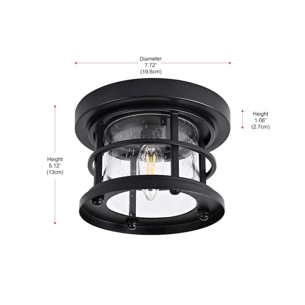 Elegant Lighting - Carla 8 inch Outdoor Flush Mount Ceiling Light in Black - Black And Clear