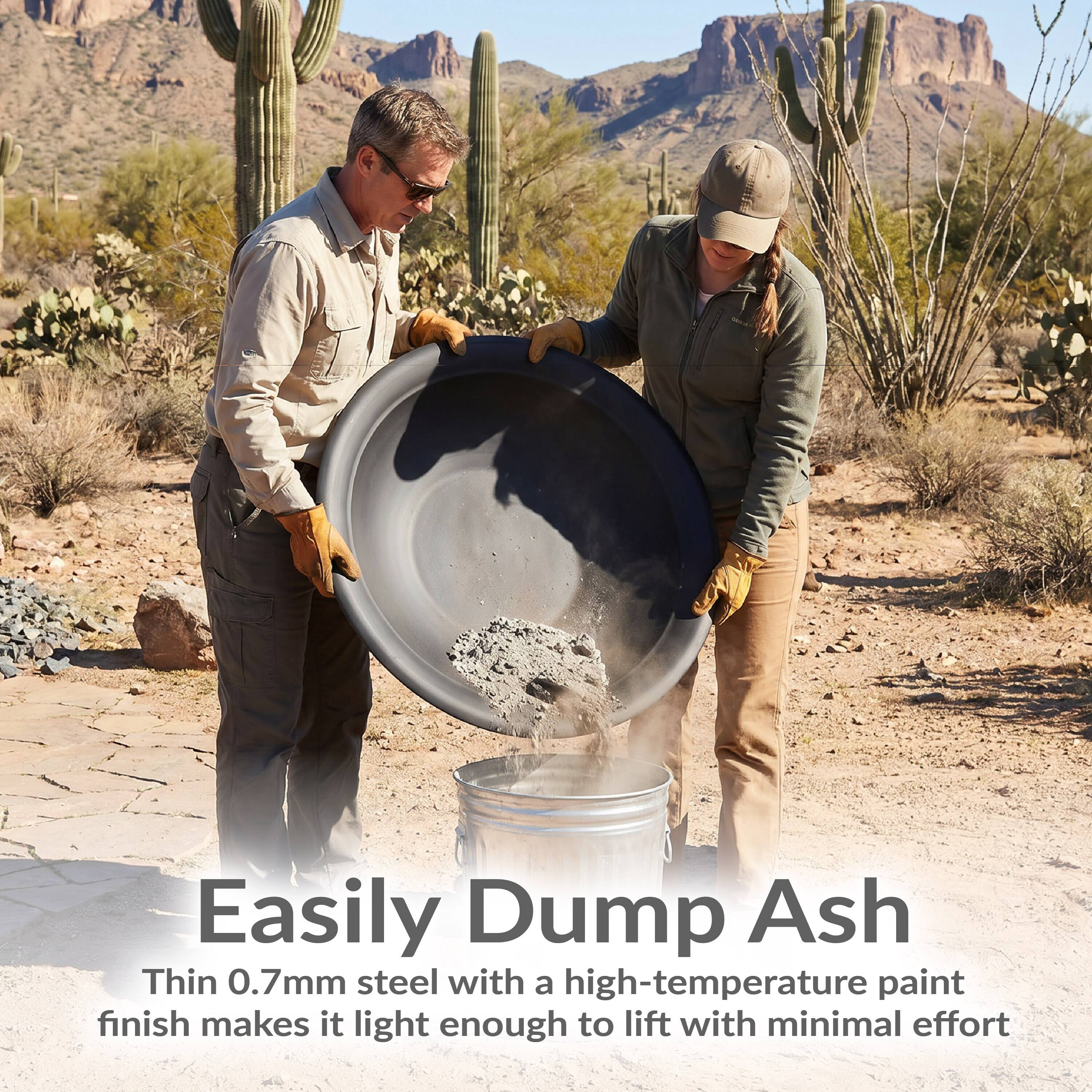 Easily Dump Ash

Thin 0.7mm steel with a high-temperature paint finish makes it light enough to lift with minimal effort