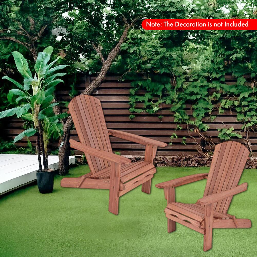 Angle. Hivvago - Set of 2 Foldable Adirondack Chairs with Tall Backrests and Extra-Wide Armrests - Brown.