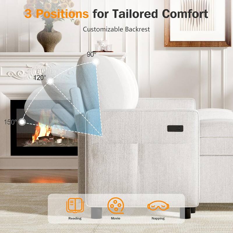 3 Positions for Tailored Comfort: Customizable Backrest

- 90°: Reading
- 120°: Movie
- 150°: Napping