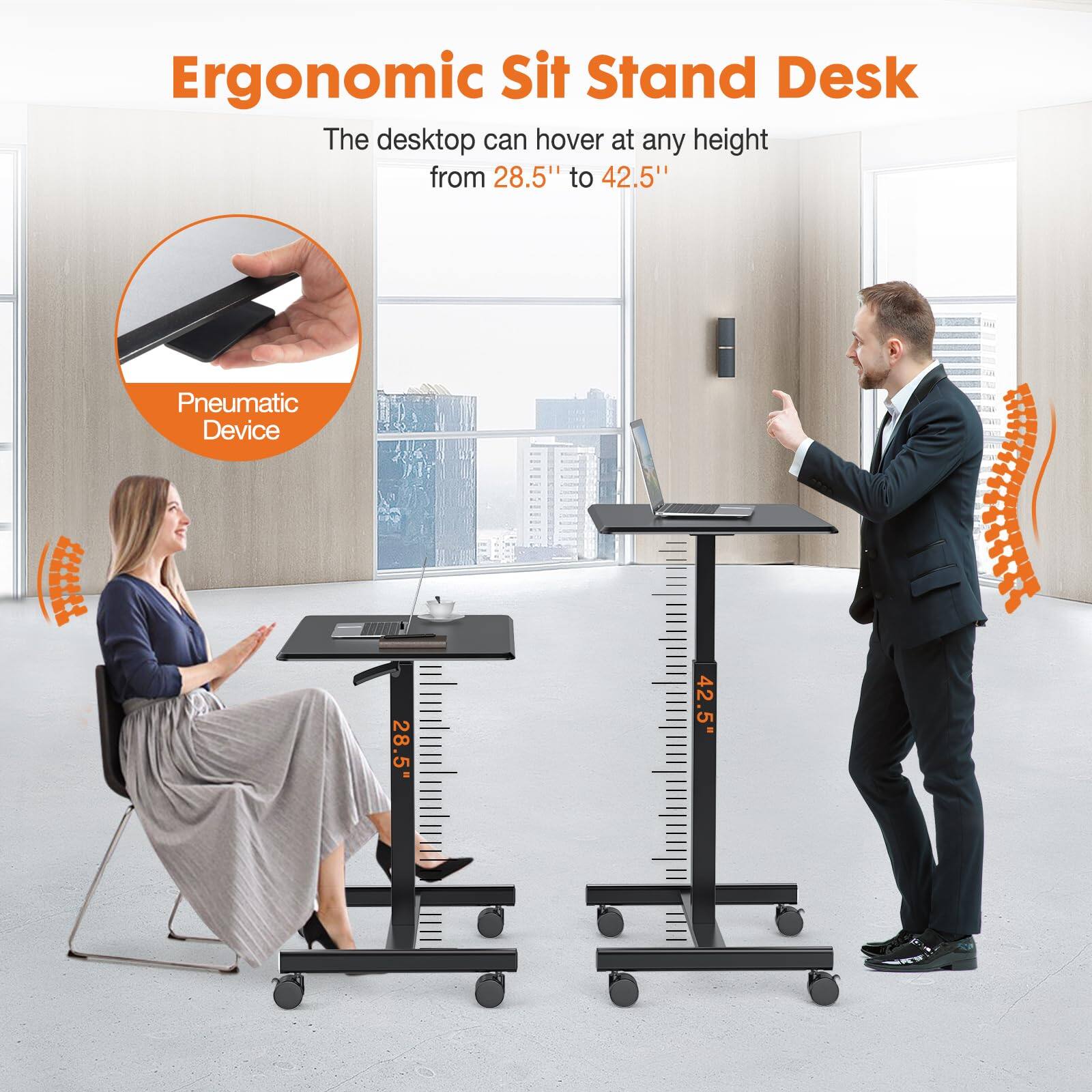 Ergonomic Sit Stand Desk

The desktop can hover at any height from 28.5" to 42.5"

Pneumatic Device