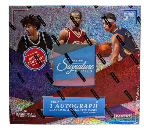 CARDS 5 ERBOX PANINI N TAKINI Vd ANINI PANIN FEAO PANINI PANINI PANINI IT DE N! INIRUR PANINI PAMINI PANINI EDIT EDITE Signatune ERIES INIRVA PANINI PANINI PANIMI PANINI PANINI
FIND X 1 AUTOGRAPH SEALED IN A MAGNETIC CASE! 2025-26 PER BOX, ON PANINI AVERAGE TRADING BASKETBALL CARDS