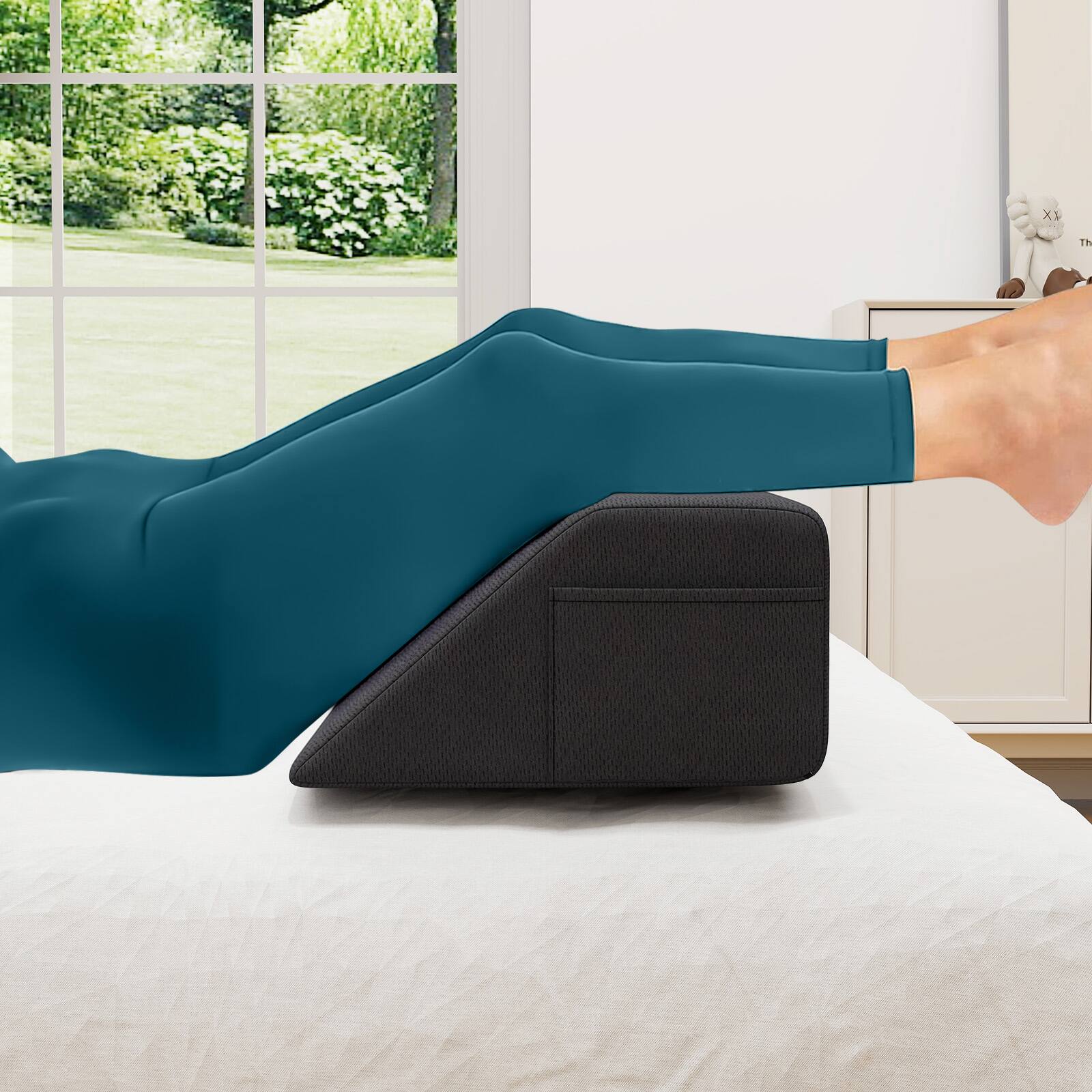 Front. Costway - Costway Queen Bed Wedge Pillow with Tablet Pillow Stand Side Pockets Support for Back - Grey.