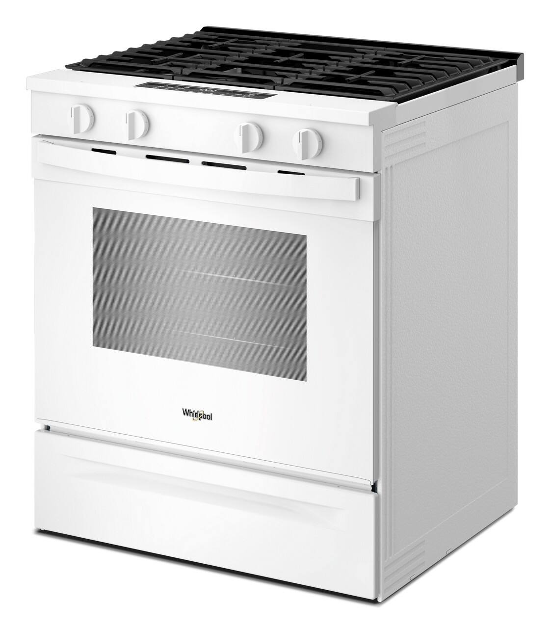 Left. Whirlpool - 5.0 Cu. Ft. Smart Freestanding Slide-In Gas Range with Air Cooking Technology and Steam Clean - White.