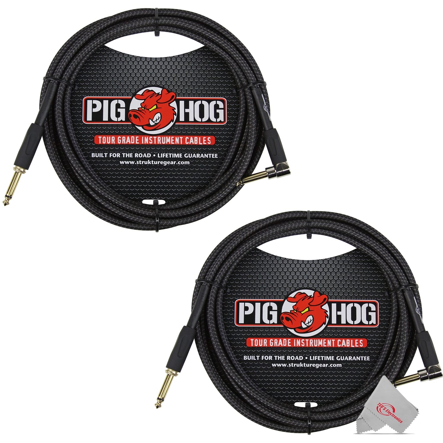 "Pig Hog - Woven Tour Grade Instrument Cable 1/4"" to 1/4"" Right Angle 10ft , PCH10BKR - 2 Units - Black" price history on PriceWatchPro