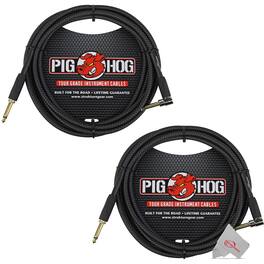 Pig Hog - Woven Tour Grade Instrument Cable 1/4" to 1/4" Right Angle 10ft , PCH10BKR - 2 Units - Black