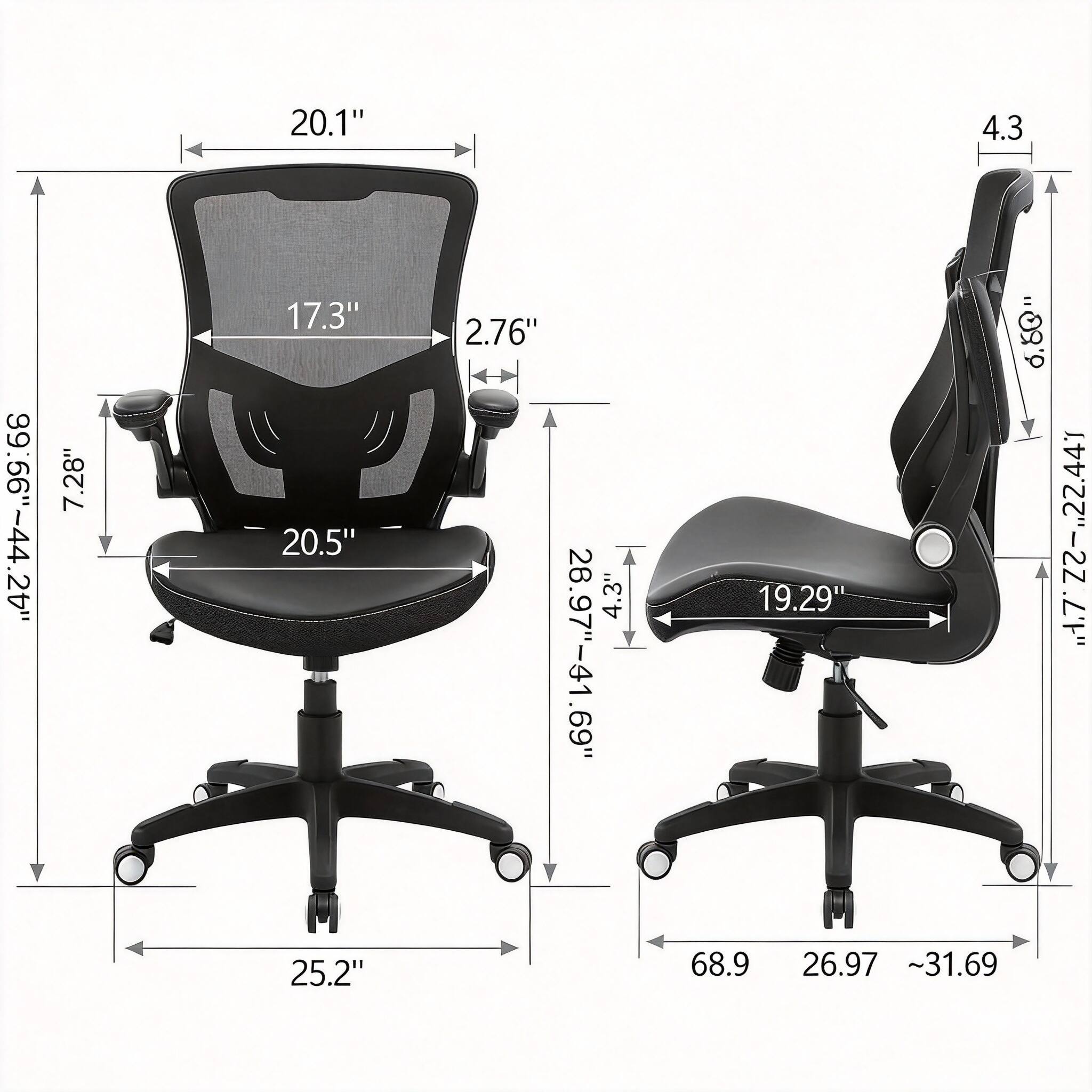 20.1"  
4.3"  
39.66"-44.2"  
7.28"  
17.3"  
20.5"  
2.76"  
4.3"  
26.97"-41.69"  
19.29"  
6.8"  
1.7"  
1.7"  
22.447"  
25.2"  
68.9  
26.97 ~31.69