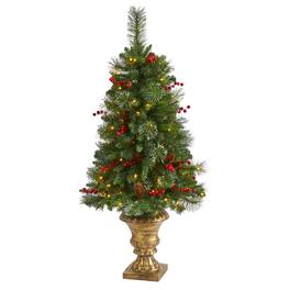 BreeBe - 4’ Pine, Pinecone, Berries Christmas Tree with 100 LED Light - Multi