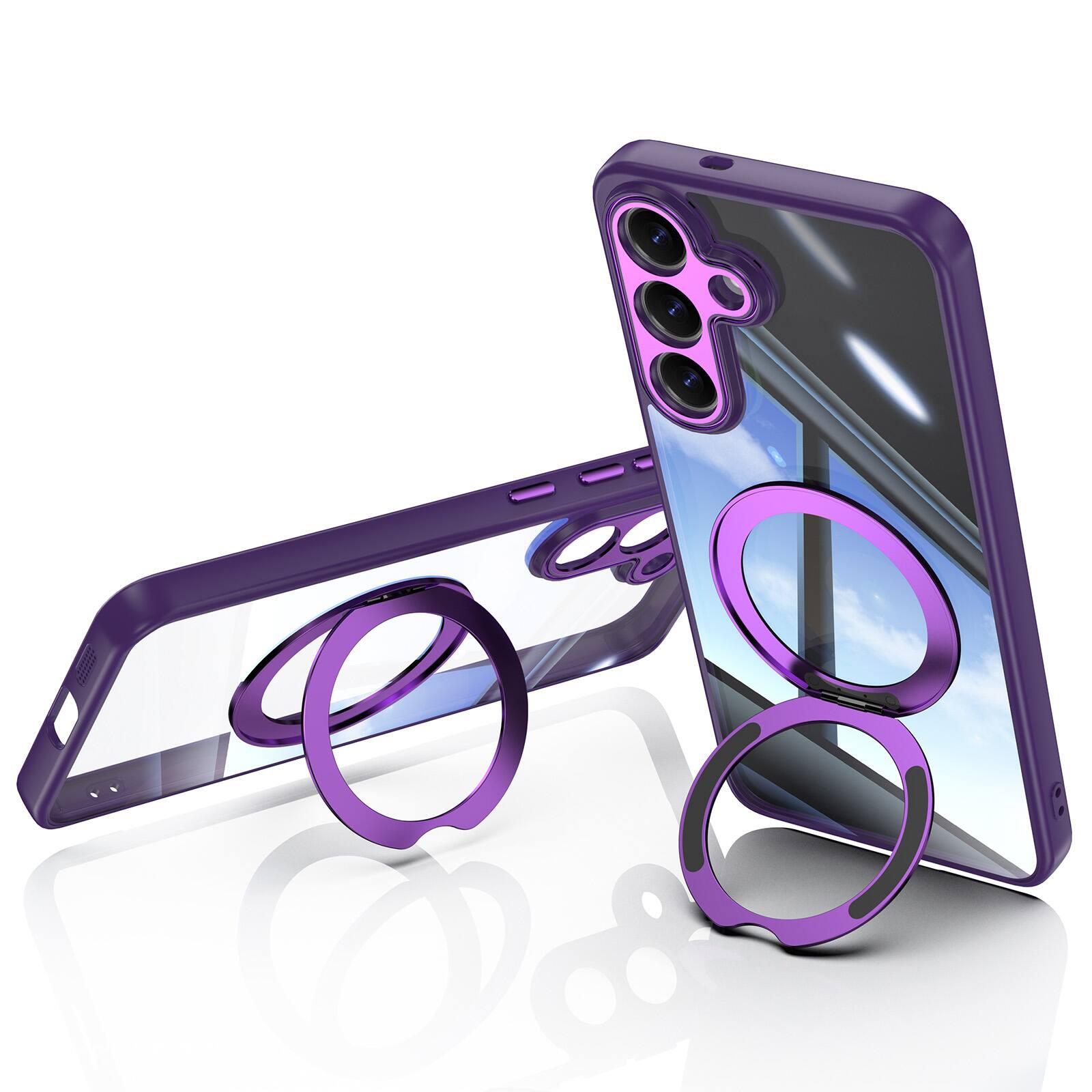 Back. Dteck - Magnetic Clear Case For Samsung Galaxy S26, Shockproof Anti-Scratch 360° Ring Holder Stand PC+TPU Protection Cover - Darkpurple.