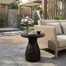 Whisen - Outdoor Travertine MGO Side Table,Light Weight Concrete End Table for Patio and Backyard - Black