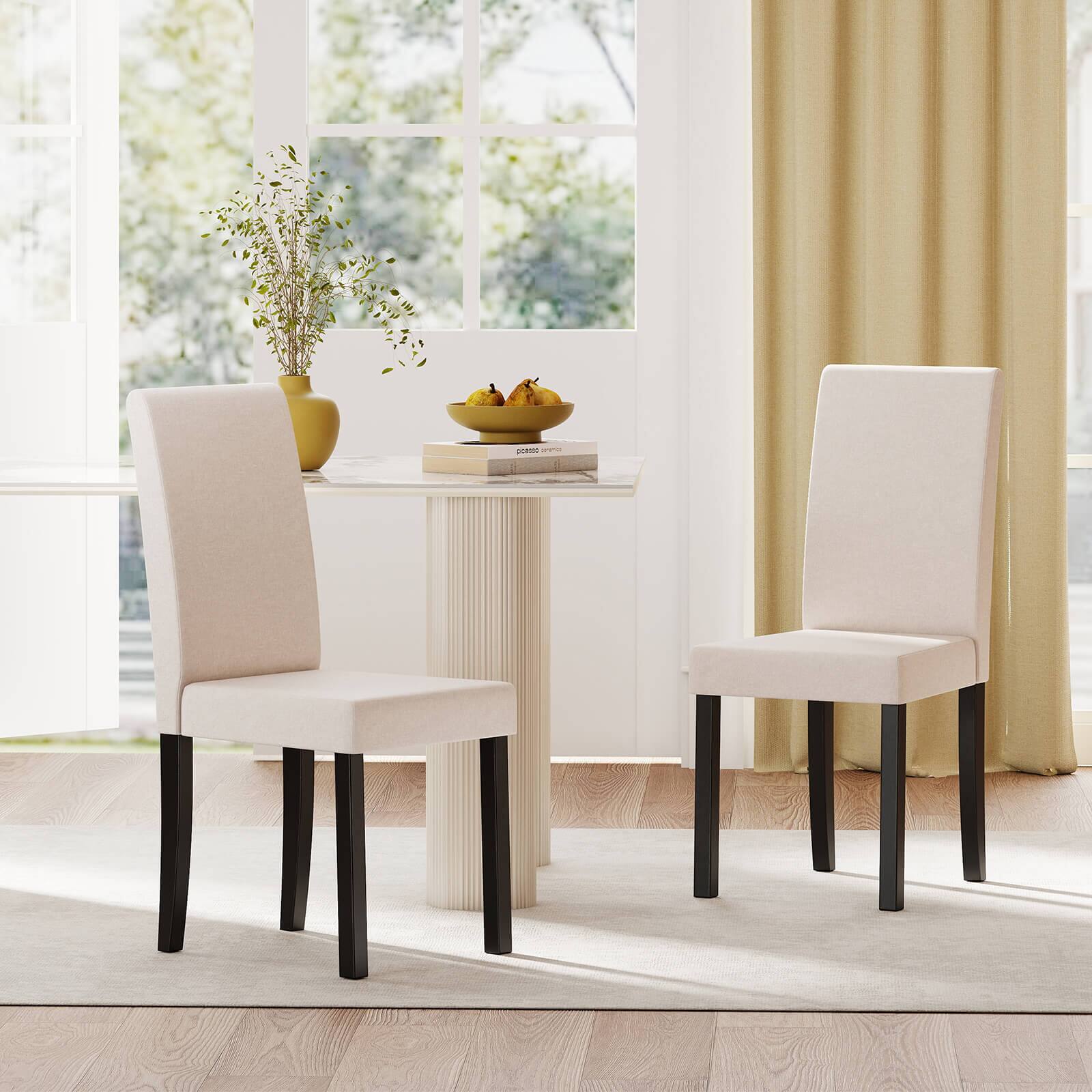Alt View 5. Costway - Costway Dining Chair Set of 4 Fabric Upholstered Rubber Wood Legs Side Armless - Beige.