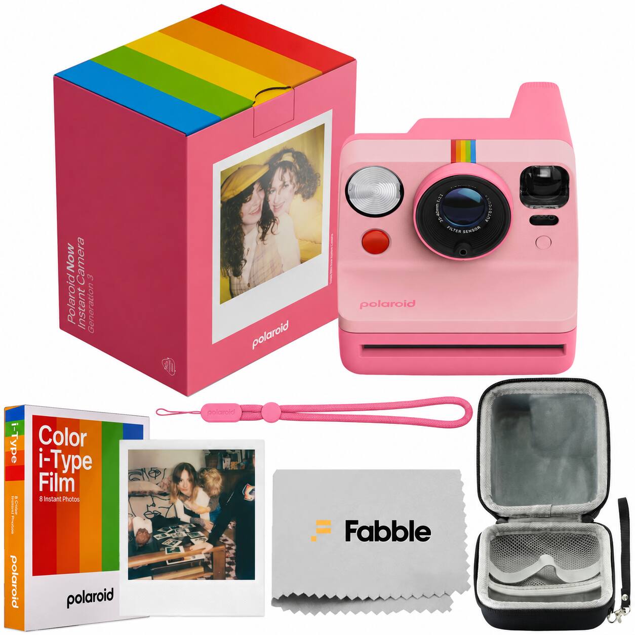 Polaroid - Now Gen 3 I-Type Instant Camera Bundle w/ Color Film (8 Exposures), Case & Strap - Pink