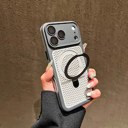 Dteck - Magnetic Case for Apple iPhone 17 Pro with Hidden Ring Stand, Slim Shockproof Mesh Cooling Cover Built-in Lens Film - Black
