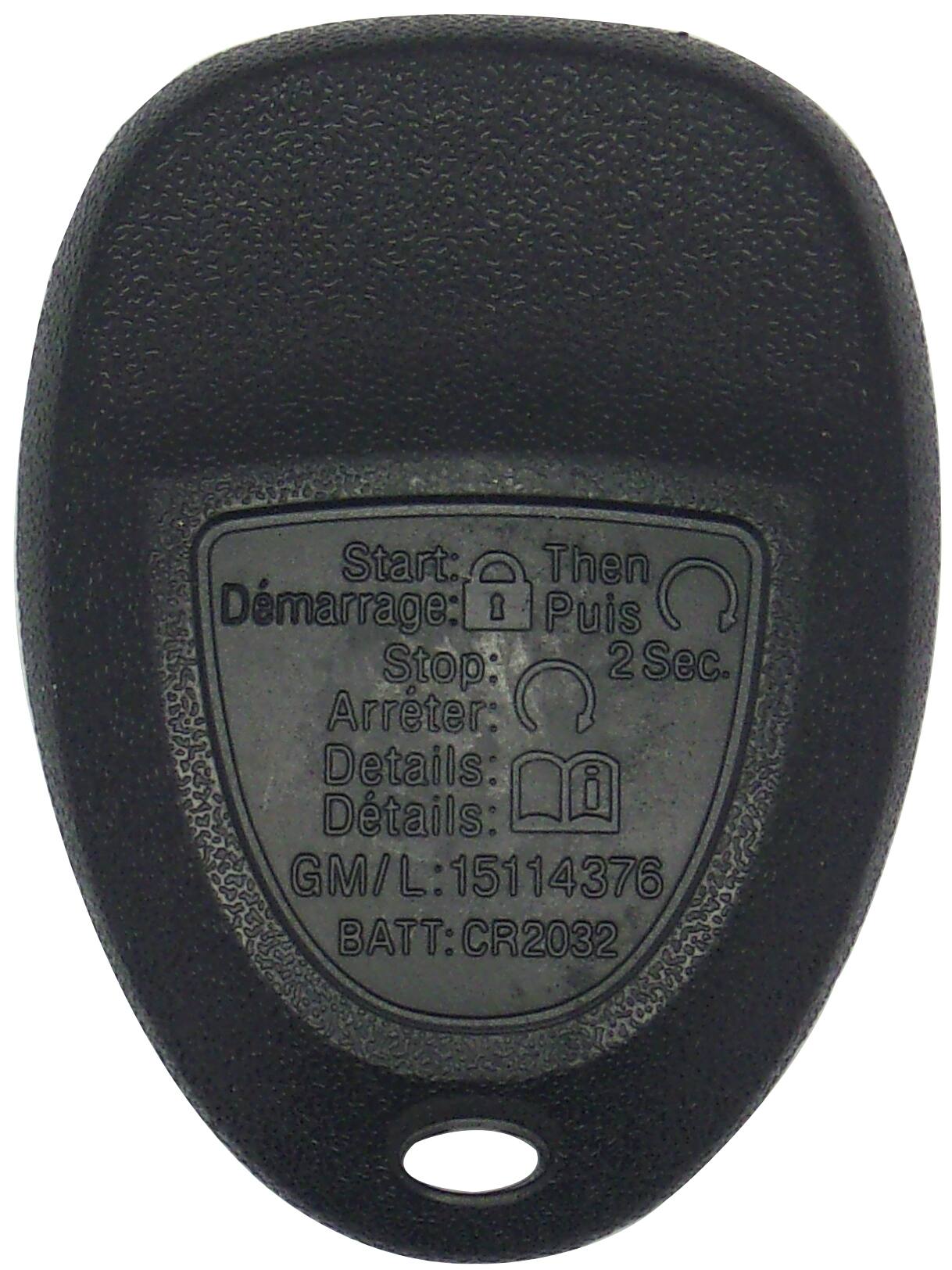 Start: Démarrage:  
Then Puis  
Stop: Arrêter:  
2 Sec.  
Details: Détails:  
GM/L: 15114376  
BATT: CR2032