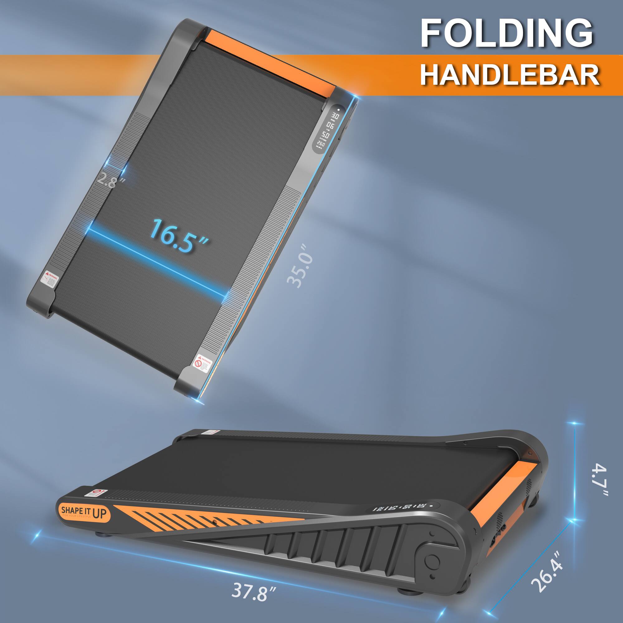 2.8" 16.5" 35.0" FOLDING HANDLEBAR  
37.8" 26.4" 4.7"