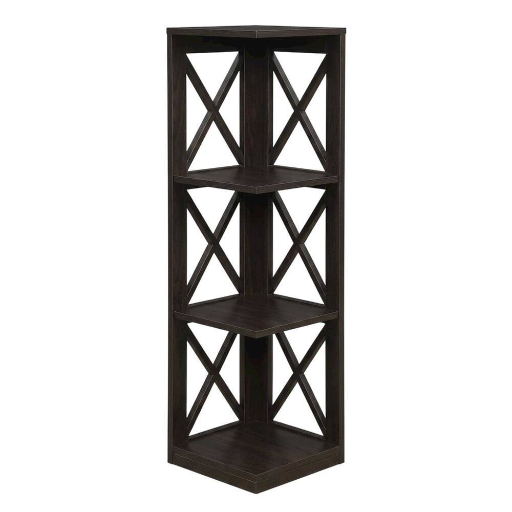 Angle. FurniFact - Corner Bookcase in Finish with 3 Tiers - Espresso.