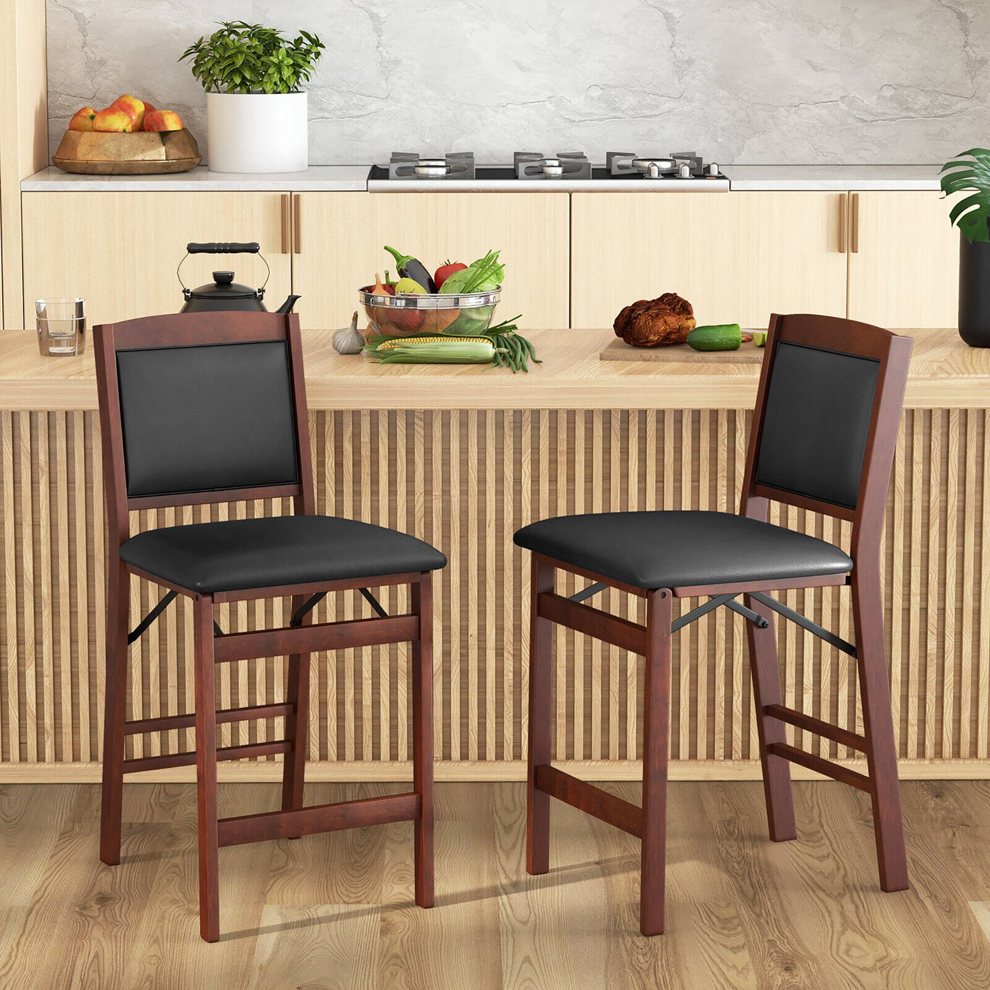 Alt View 3. Gymax - Gymax Set of 2 Counter Height Chairs w/ Rubber Wood Legs Padded Seat & Backrest - Brown.