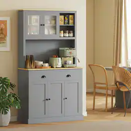 Homcom - Kitchen Cabinet, 71" Tall Pantry Cabinet, Modern Hutch with Wide Countertop - Gray