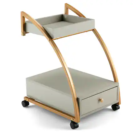 Front. Sugift - Modern 2-Tier Rolling End Table with Tray Top and Pull-Out Drawer - Grey.